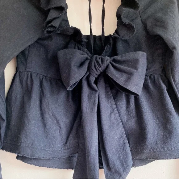 Free People Black Raw Hew Ruffle Bow Top - Picture 4 of 4